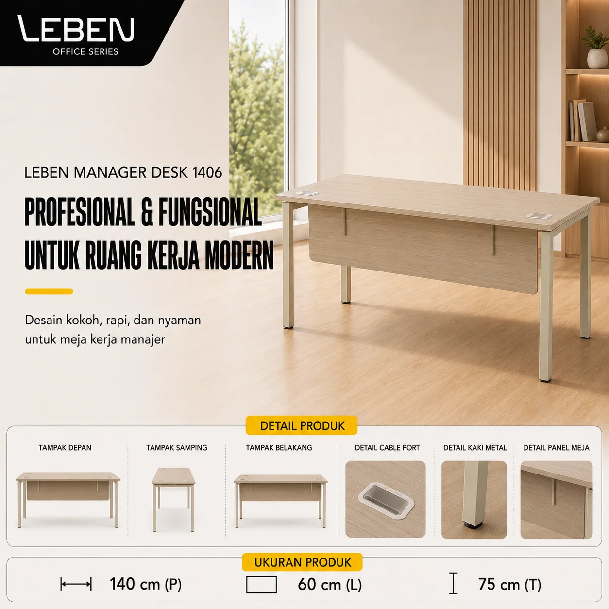 LEBEN MANAGER DESK 1406 MOCHA OAK