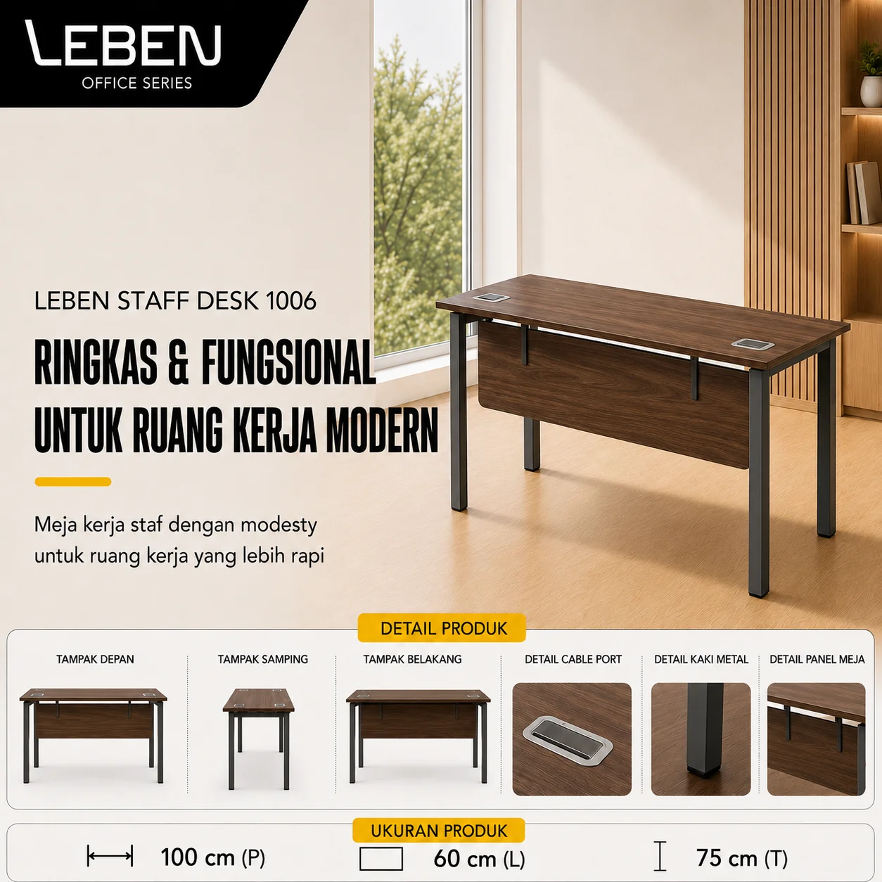 LEBEN STAFF DESK 1006 DARK WALNUT/DARK GREY