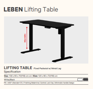 LEBEN LIFTING TABLE 120x60x72-118 PB/METAL STL-LFT-12 BLACK