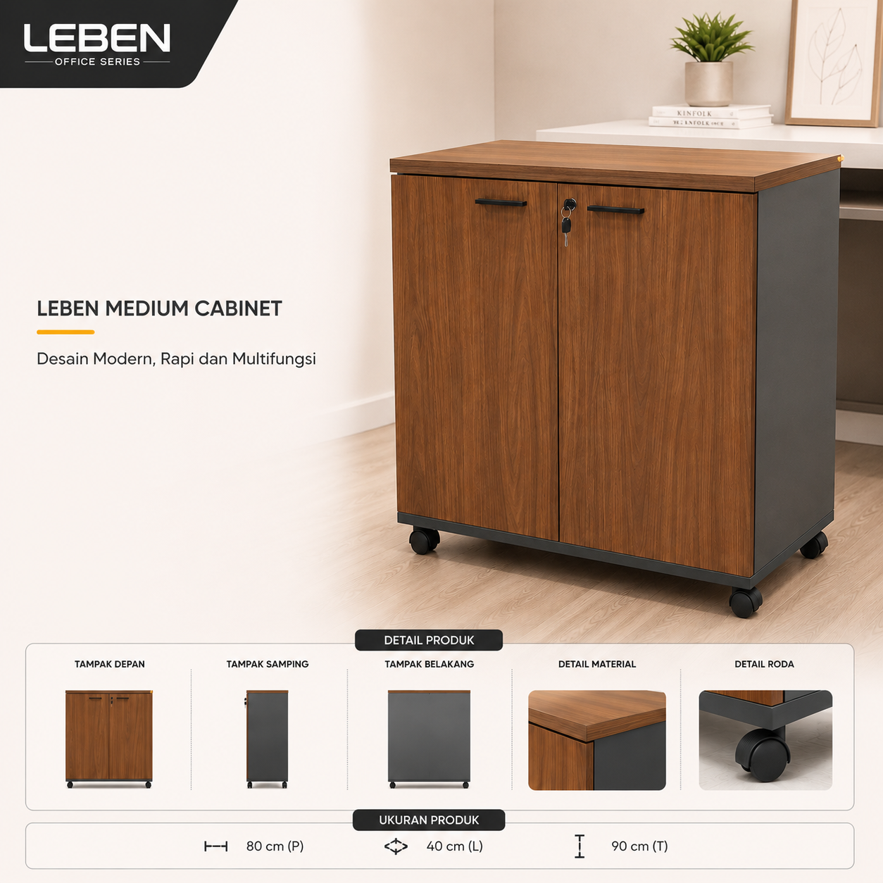 LEBEN MEDIUM CABINET 0804 DARK WALNUT/DARK GREY