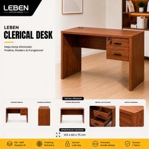 LEBEN CLERICAL DESK 1006 FIXED DRAWER W/ PANEL LEG DARK WALNUT/DARK GREY