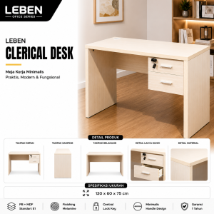 LEBEN CLERICAL DESK 1006 FIXED DRAWER W/ PANEL LEG MOCHA OAK (U/1)