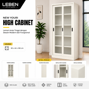 NEW YOURI HIGH CABINET WITH SLIDING DOOR GLASS 90*40*185 CM WHITE
