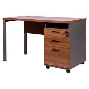 LEBEN CLERICAL DESK 1206 FIXED PEDESTAL W/ METAL LEG DARK WALNUT/DARK GREY