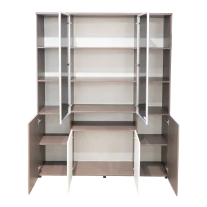 LEBEN BORG FILLING HIGH CABINET GLASS DOORS 160x40x185 OZ-4434 WALNUT/DARK GREY