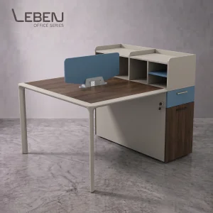 LEBEN PRIME WORKSTATION 2S 120X120X105 B-2017-12 WALNUT/CREAM/BLUE